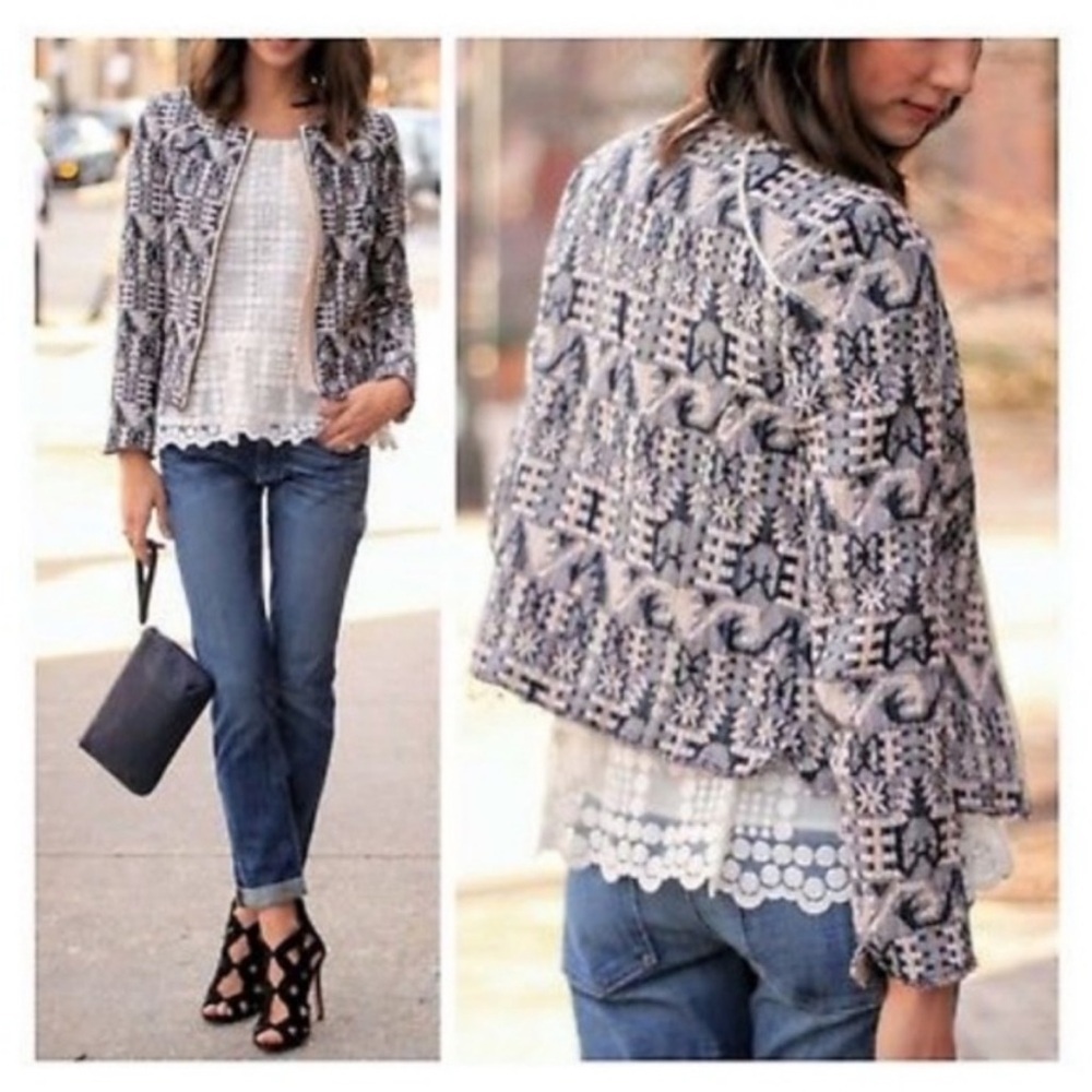 Anthropologie - Hei Hei faifo Textured Jacket in Blue & Cream - Picture 2 of 8